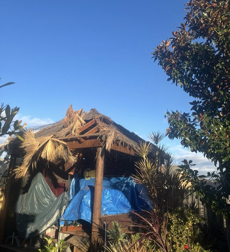 Before: Gazebo with a collapsed thatched roof