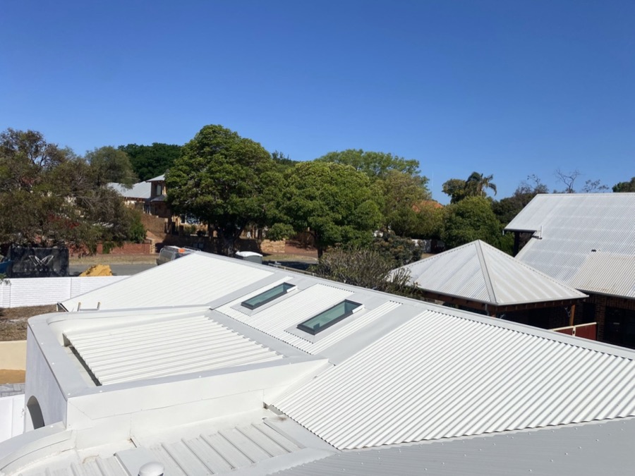 The same roof from the other side, with box gutter and flashings